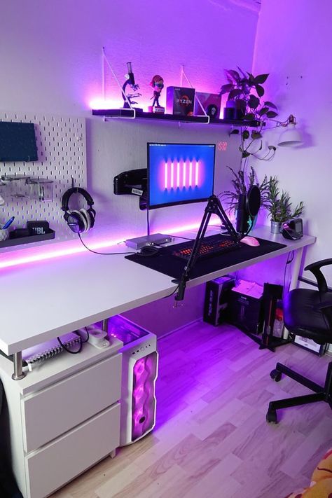 Gaming Bedroom, Computer Gaming Room, Gamer Room Decor, Video Game Room Design, Video Game Rooms, Bedroom Setup, Gaming Room Setup, Gamer Room, Dreamy Room