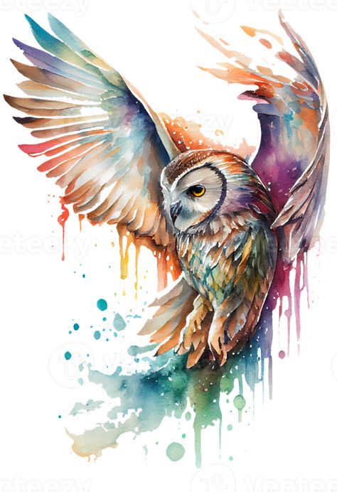 Owl Art Painting, Owl Canvas Painting, Cute Owl Tattoo, Owl Drawing, Owl Watercolor, Owl Artwork, Owl Canvas, Bird Flying, Colorful Owls