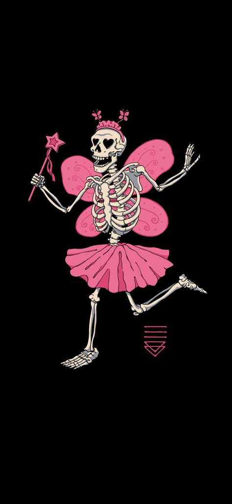 Pink Skull Wallpaper, Fairy Skeleton, Skull Fairy, Peep Lyrics, Skeletons Wallpaper Aesthetic, Skeleton Pics, Day Of The Shirt, Sticker Inspo, Halloween Wallpaper Cute