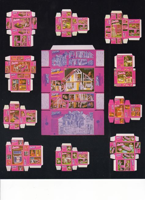 Vintage Barbie Boxes Printable for doll's house inspired in 1981 Doll Printies, Paper Cut Outs, Dolls House Shop, Barbie Printables, Barbie Miniatures, Barbie Box, Barbie Dolls Diy, Paper Toys Template, Diy Doll Miniatures