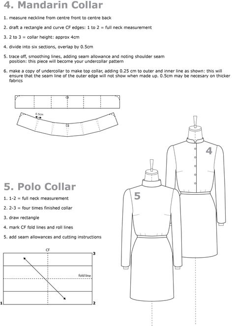 drafting collars mandarin collar Pattern Drafting Bodice, Pattern Drafting Tutorials, Pattern Draping, Sewing Collars, Garment Pattern, Techniques Couture, Pattern Drafting, Collar Pattern, Dress Sewing