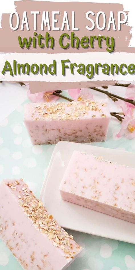 Oatmeal Soap Recipe, Diy Toiletries, Almond Oatmeal, Milk Soap Recipe, Scrub Soap Bars, Oatmeal Scrub, Natural Soaps Recipes, Almond Soap, Easy Soap Recipes