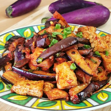 Eggplant with tofu (Szechuan-style) Thai Basil Eggplant Tofu, Eggplant With Tofu Recipe, Eggplant Chinese Style, Tofu And Eggplant Recipes, Tofu Szechuan, Eggplant Tofu Recipe, Tofu And Eggplant, How To Prepare Eggplant, Eggplant Tofu