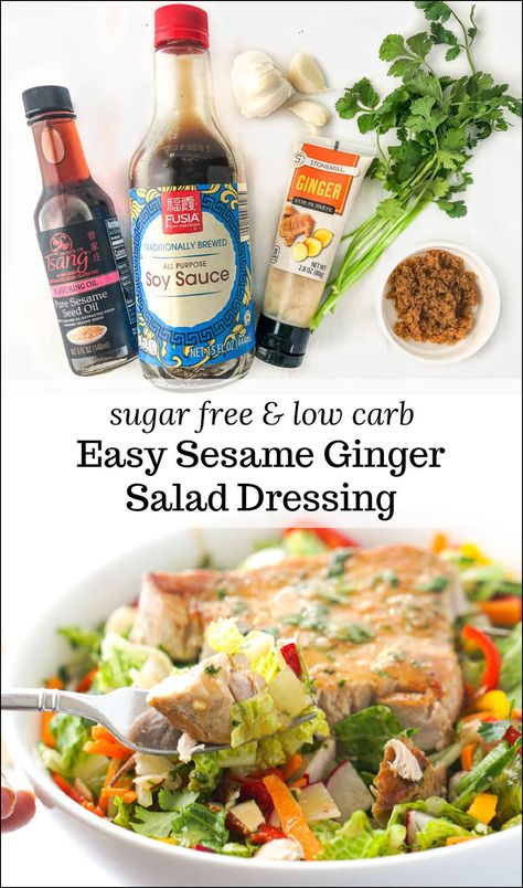 Low Carb Asian Salad, Low Calorie Salad Dressing Recipes, Tuna Steak Salad, Sesame Ginger Salad, Ginger Dressing Recipe, Low Calorie Salad Dressing, Sesame Salad Dressing, Ginger Salad Dressing, Low Carb Salad Dressing