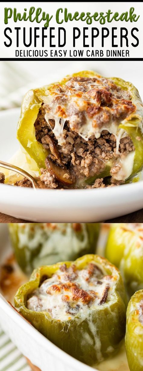 Philly cheesesteak stuffed peppers are a delicious and beyond easy low carb dinner. They're sure to be a favorite! Cheese Steak Stuffed Peppers, Steak Stuffed Peppers, Philly Cheese Steak Stuffed Peppers, Philly Cheesesteak Stuffed Peppers, Easy Low Carb Dinner, Cheesesteak Stuffed Peppers, Easy Stuffed Peppers, Cheese Steak, Philly Cheese