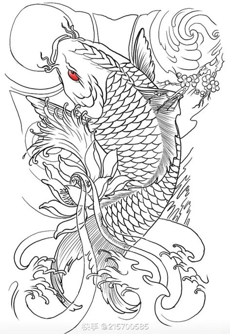 Koi Fish Drawing Tattoo, Geometric Tattoo Hand, Koi Tattoo Sleeve, Abstract Tattoo Ideas, Tattoo Japanese Style, Koi Tattoo Design, Koi Fish Drawing, Dragon Tattoo Art, Geometric Sleeve Tattoo