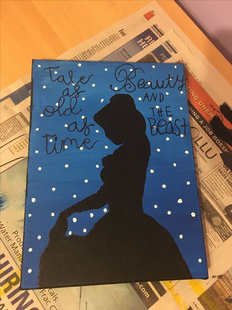 Beauty and the beast canvas painting. Hope you like my painting, even though the letters suck. Beauty And The Beast Painting Canvases, Beauty And The Beast Painting Ideas, Painting Ideas On Canvas Disney, Disney Painting Ideas, Beauty And The Beast Painting, Beauty And The Beast Crafts, Disney Canvas Paintings, Disney Painting, Nike Box