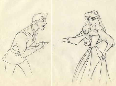 Aurora and Phillip by Milt Kahl Rough Animation, Milt Kahl, Drawing Disney, Aurora Art, Animation Disney, Animation Sketches, Disney Sketches, Disney Concept Art, Disney Sleeping Beauty