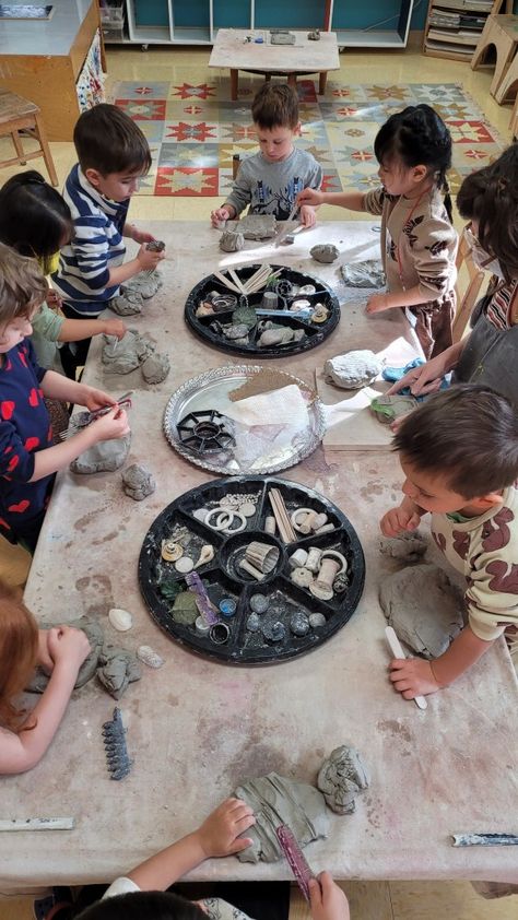 In the Art Studio at PSA, we have begun to use a lab model, where the whole school spends extended weeks exploring a particular medium or language. Since September, we have been working with the language of clay. The choice to use clay as our first language to experience was made with great intention and thought, based on clay’s expressivity and grounding properties. It is a perfect medium to explore and hone motor ability, dexterity and skill. Clay Play Preschool, Clay For Preschoolers, Clay Art Preschool, Clay Reggio Emilia, Clay Provocation Reggio, Clay Activities For Preschoolers, Pottery Activity, Clay Kindergarten, Clay Activities For Kids