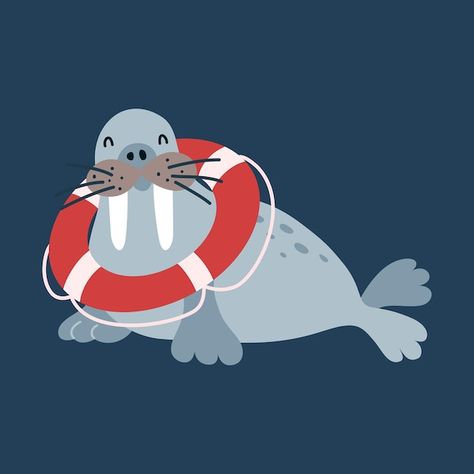 Walrus Character Design, Walrus Cartoon, Cartoon Walrus, Walrus Illustration, Seal Illustration, Seal Animal, Premium Vector Cartoon, Illustration Funny, Seal Beach