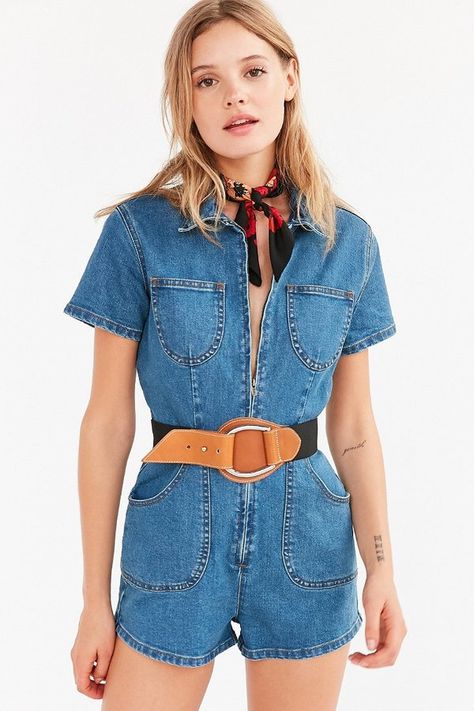 Elastic D-Ring Belt tan summer fun Denim Playsuit, Lucy And Yak, Dungarees Shorts, Boiler Suit, Ink Blue, Short Legs, D Ring, Fitted Bodice, Comfy Outfits