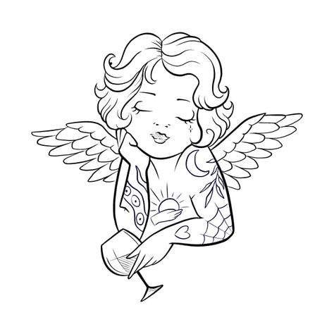 Cherub Tattoo, Small Girly Tattoos, Petit Tattoo, Tattoo Line, Beautiful Flower Tattoos, Doodle Tattoo, Cute Little Tattoos, Spooky Tattoos, Tattoo Stencil Outline