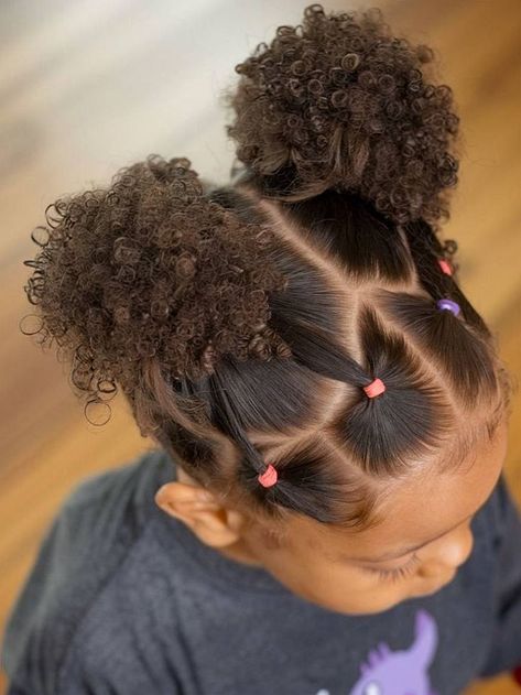 Curly toddler girl hairstyle with two puffs and elastics Toddler Girl Natural Hairstyles Black, Small Girl Hairstyles, Toddler Girl Hairstyles Mixed Hair, Curly Hairstyles For Little Mixed Girls Kids, Toddler Short Curly Hairstyles Girl, Biracial Girl Hairstyles, Hairstyles For Lil Girls Ideas, Mixed Toddler Girl Hairstyles, Toddler Hairstyles Girl Curly