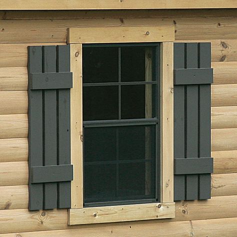 LOG HOUSE WITH SHUTTERS | Options for your Cabin House With Shutters, Cabin Windows, How To Build A Log Cabin, Log Cabin Ideas, Rustic Log Cabin, House Shutters, Log Cabin Kits, Log Home Decorating, Log Cabin Decor