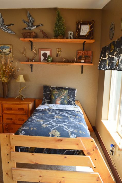 Rustic Hunt Theme Boys Room Hunting And Fishing Room For Boys, Boys Hunting Theme Bedroom, Boys Country Bedroom, Hunting Bedroom For Boys, Boys Rustic Bedroom Ideas, Boys Hunting Bedroom Ideas, Boys Outdoor Theme Bedroom, Outdoor Theme Bedroom, Rustic Kids Bedroom