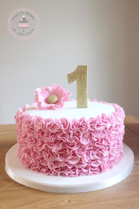 pink ruffles 1st birthday cake  by Sara's House of Cupcakes Pink Cake Birthday Kids, Pink Toddler Birthday Cake, Diy Pink Birthday Cake, Cake For Girls Birthday Kids, 1st Birthday Girl Cake Ideas, 1st Bday Cake Ideas, 1st Bday Cake Girl, Pink Cake Ideas Birthday, Pink Cakes For Girls Birthday