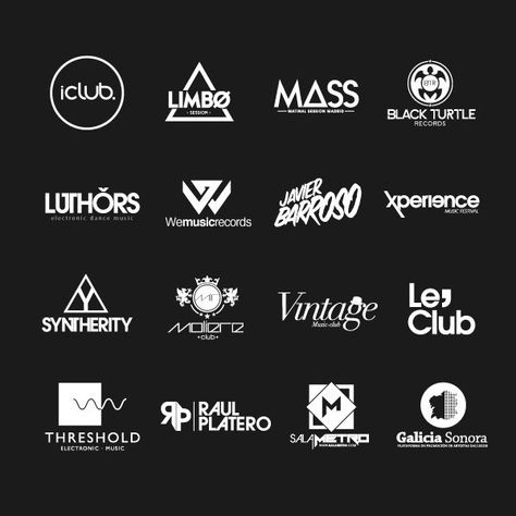 MUSIC LOGOS VOL.2 by javier gonzalez puente, via Behance  Music Club  Party | Djs  House | Electro | Dance | Comercial | Producer Dance Club Logo, Producer Logo Design, Dance Company Logo, Streetwear Branding, Musician Logo, Music Logo Inspiration, Record Label Logo, Music Branding, Music Logos