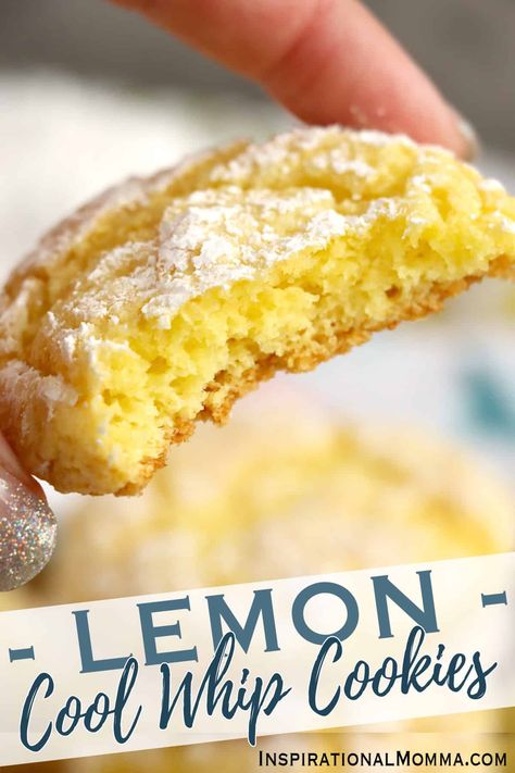 Lemon Cool Whip cookies are quick, easy, and delicious. These lemon cake mix cookies are soft, chewy and loaded with bright, lemon flavor. #inspirationalmomma #lemoncoolwhipcookies #lemoncoolwhipcookiesrecipe #coolwhipcookies  via @inspiremomma Lemon Cake Mix Cool Whip Cookies, Lemon Cookies From Cake Mix Easy With Cool Whip, Lemon Cool Whip Cookies, Lemon Cookies From Cake Mix Easy, Whip Cream Cookies, Lemon Cool Whip, Soft Lemon Cookies, Lemon Cake Cookies, Whip Cookies