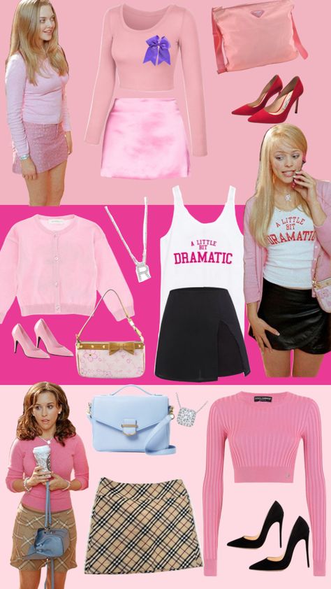 Regina George And Gretchen Weiners Costume, Regina George Prom Dress, Pink Movie Outfits, Y2k Pink Outfit Ideas, Regina And Gretchen Costume, Scream Queens Inspired Outfits, Meangirls Inspired Outfit Halloween, Gretchen Wieners Halloween Costume, Gretchen Weiners Outfit Halloween