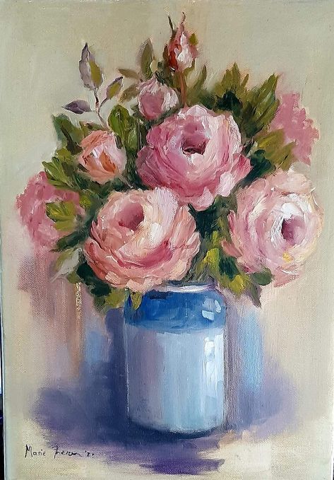 Floral Portrait Painting, Painting Bouquet Of Flowers, Painting Ideas On Canvas Intermediate, Flower Pot Art Drawing, Peony Painting Acrylic, Flowers Drawing Acrylic, Painting Ideas Floral, Flowers In Vase Drawing, Roses Painting Acrylic