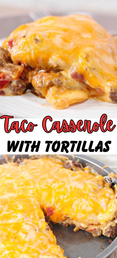 Taco Casserole Recipe with Tortillas is an ideal weeknight dinner for busy families and a fun twist on traditional taco night. It’s so easy to put together, and the whole family will love it. You can even put it together the night before, throw it in the fridge, and bake it the next day. Your entire family will beg you to make this layered taco casserole recipe for them weekly. Recipe With Tortillas, Tortilla Meals, Mexican Recipies, Cabbage Wedges, Layered Taco, Coco Puffs, Baked Tacos Recipe, Make Taco Seasoning, Beef Casseroles