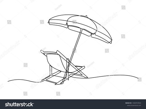 Beach Chair Tattoo Ideas, Beach Umbrella Tattoo, Beach Umbrella Illustration, Drawing Of Beach, Summer Vacation Activities, Summer Chairs, Umbrella Tattoo, Palm Tree Sticker, Umbrella Chair