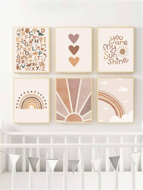 Boho Nursery Wall Art, Boho Sunshine Nursery, Nursery Rainbow Theme, Kids Wall Art Ideas, Nursery Wall Art Ideas, Nursery Art Ideas, Toddler Bedroom Wall, Boho Nursery Wall Decor, Baby Room Artwork