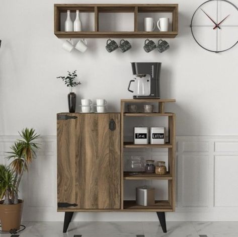 Kitchen Coffee Corner, Wooden Shelves Kitchen, Kitchen Shelves Organization, Instagram Decor, Coffee Nook, Coffee Bar Home, Coffee Corner, Elegant Kitchens, Low Shelves