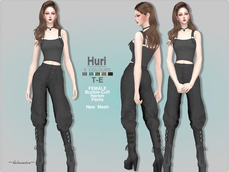 Style Harem Pants, Genie Pants, Stand Collar Blouse, Overalls Fashion, Strap Pants, Combat Pants, Sims4 Clothes, Baggy Clothes, Ts4 Cc