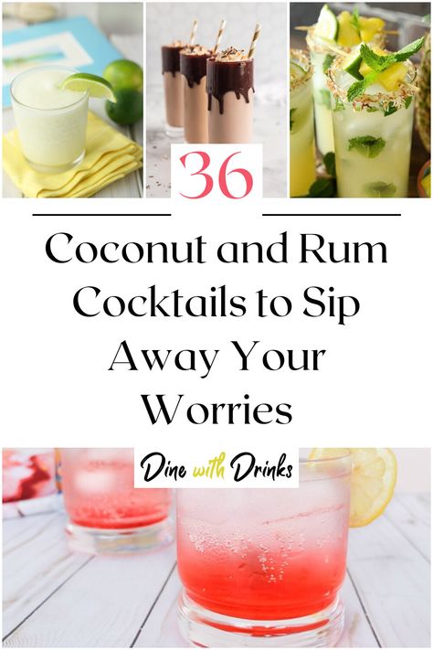 Collage of 4 coconut and rum cocktails. Creamy Rum Cocktails, Coconut Rum Cocktails, Coconut Rum Drinks, Rum Cocktail Recipes, Yummy Alcoholic Drinks, Rum Cocktails, Rum Drinks, Rum Cocktail, Dark Rum