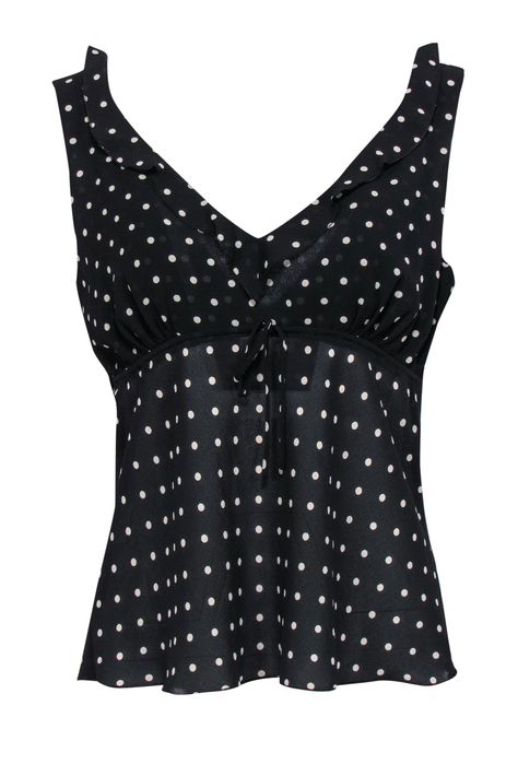 Current Boutique-Gerard Darel - Black & White Polka Dot Plunge Tank Sz 10 Black And White Clothes Aesthetic, Night Out Outfit Jeans, Fashionable Business Casual, Casual Shirts Women, Polka Dot Clothing, Midi Knit Skirt, Polka Dot Outfit, Black Polka Dot Top, Dots Clothing