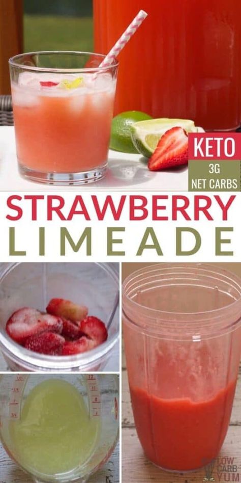 Strawberry Limeade Recipe, Keto Diet Drinks, Strawberry Limeade, Strawberry Drink, Limeade Recipe, Recipe Low Carb, Sugar Free Drinks, Keto Fruit, Strawberry Drinks