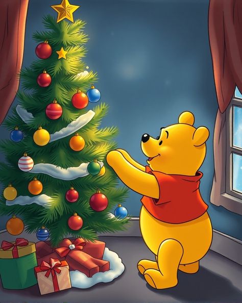 Christmas Aesthetic Cartoon, Winnie The Pooh Christmas Wallpapers, Disney Christmas Wallpaper Backgrounds, Winnie The Pooh Wallpaper Aesthetic, Christmas Winnie The Pooh, Disney Characters Christmas, Winnie The Pooh Drawing, Christmas Wallpaper Iphone Cute, Pooh Christmas