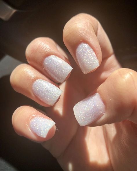 White Hoco Nails Short, Short Prom Nails Simple, Simple Nails With Sparkle, Short Square Acrylic Nails Sparkle, Short Square Acrylic Nails Wedding, White Glitter Nails Acrylic Sparkle, Short Square Acrylic Nails White Glitter, White Sparkly Acrylic Nails Square, Short White Acrylic Nails With Glitter