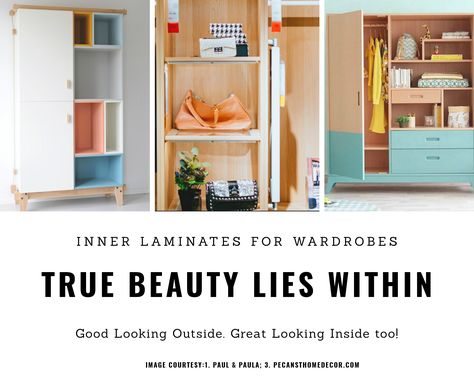 Inner laminates can completely transform the inner appearance of your wardrobe. The best part is, they are available in a wide array of colours and designs to keep things perky. And with inner lamination, cleaning and maintenance just got a great deal easier!  While we certainly think you don’t need more convincing, let’s explore the role of inner laminates a little closer! Click on the link to read the complete article. Wardrobe Inner Laminate, Inner Laminates For Wardrobe, True Beauty, Shelving Unit, Laminate, To Read, How To Look Better, Design Trends, Great Deals