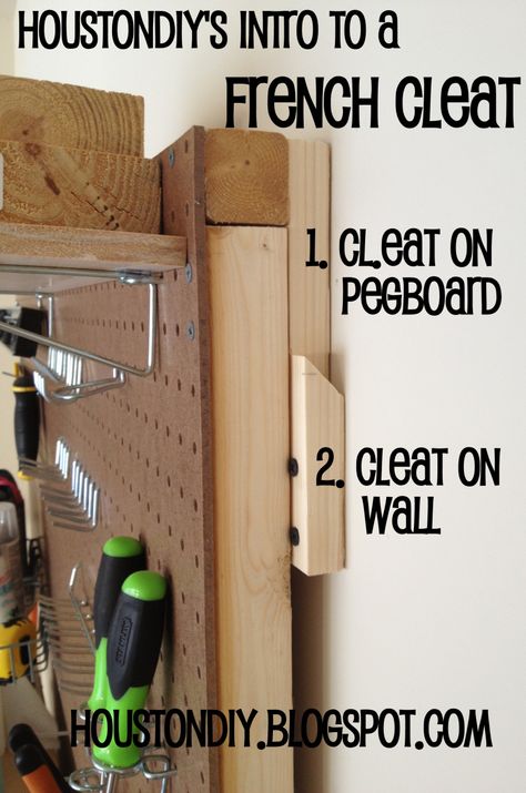 peg board. we use this in our garage as well as in my sewing corner! Homemade Pegboard, Garage French Cleat, Hang Pegboard, Diy Peg Board, Sewing Corner, Plan Garage, Garage Organize, French Cleat, Workshop Ideas