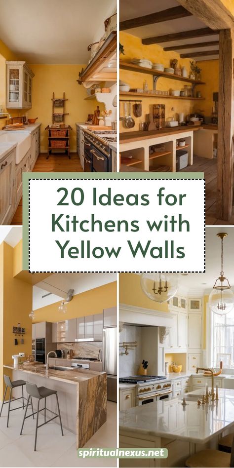 Bring energy to your kitchen with these 20 vibrant yellow wall ideas! Whether it's soft gold or a bold daffodil yellow, these color schemes will add cheer and light to your cooking space. Perfect for a fun and dynamic design! #BrightKitchens #YellowVibes #KitchenRemodel #DesignGoals #HomeInspo Striped Accent Wall, Yellow Kitchen Walls, Kitchen Color Yellow, Yellow Kitchen Designs, Industrial Chic Kitchen, Yellow Accent Walls, Mustard Yellow Walls, Modern Luxury Living Room, Black White Kitchen