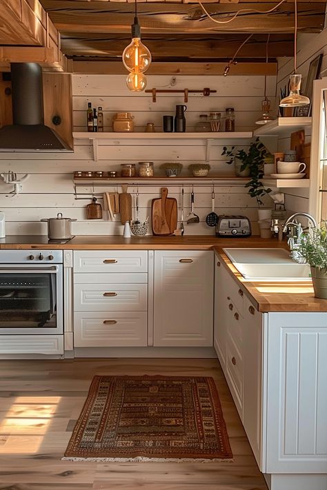 Explore 37 white kitchens that epitomize modern elegance. Tiny Cottage Kitchen, Cottage Kitchen Inspiration, Cottagecore Living Room, Cozy Living Room Warm, Cottage Kitchen Ideas, Inviting Kitchen, Cottagecore Living, Country Cottage Kitchen, Living Room Warm