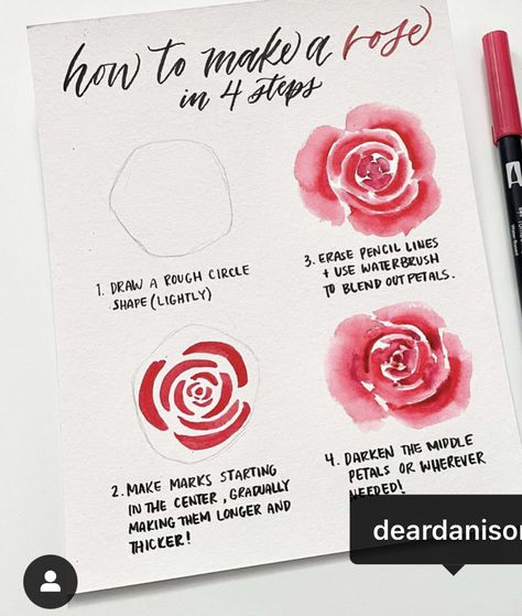 Watercolor Rose Easy, February Watercolor, Arte Aesthetic, Learn Watercolor Painting, Roses Art, Watercolor Flowers Tutorial, Learn Watercolor, Watercolor Tips, Watercolor Roses