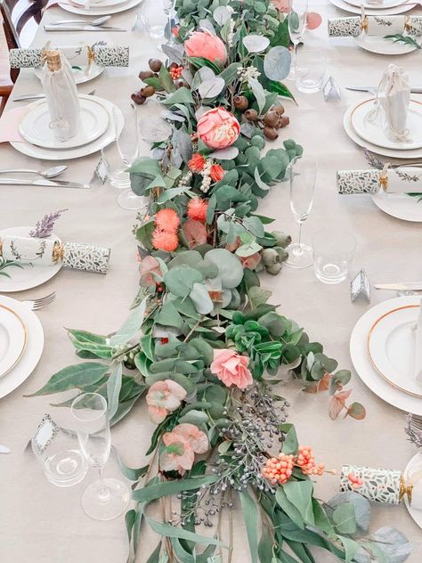 Flower Garland Table Runner, Fresh Flower Table Runner, Floral Garland Table Runner, Boho Floral Table Runner, Blush Table Runner With Greenery, Pink Christmas Table, Wedding Table Garland, Colorful Table Setting, Table Garland