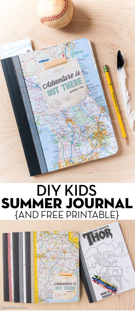 help encourage kids to keep a summer journal with this easy DIY summer journal made from a composition notebook. An easy summer craft for kids! Travel Book Diy, Kids Travel Journal, Summer Journal, Travel Journal Scrapbook, Summer Writing, Diy Travel Journal, Adventure Is Out There, Buch Design, Cute Journals