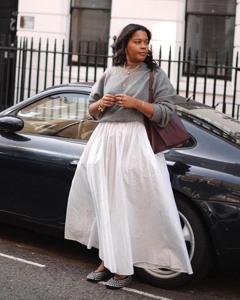 10 Stylish Ways to Wear White Maxi Skirts | Who What Wear UK Ruffle Long Skirt Outfit, Summer Work Outfits Skirt, Maxi Skirt 2024, White Cotton Skirt Outfit, Spring Modest Outfits, White Skirt Outfit Ideas, White Midi Skirt Outfit, White Skirt Outfit Summer, Cotton Skirt Outfit