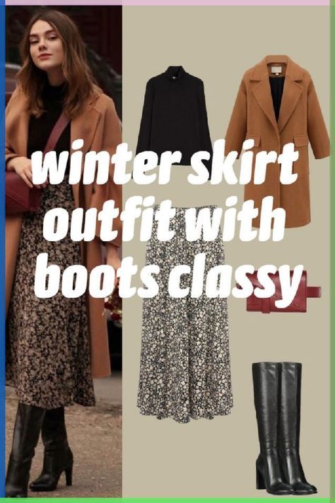 Winter Skirt Outfit With Boots, Mini Skirt Winter Outfit, Winter Midi Skirt Outfit, Skirt Outfits With Boots, Mini Skirt Winter, Skirts And Boots, Outfit With Boots, Midi Skirt Winter, Warm Tights