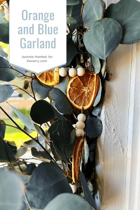 Orange And Eucalyptus Garland, Dried Orange And Eucalyptus Garland, Dried Orange And Eucalyptus Wreath, Fall Into Winter, Navy Blue Decor, Blue Eucalyptus, Blue Garland, Fruit Ornaments, Brunch Decor