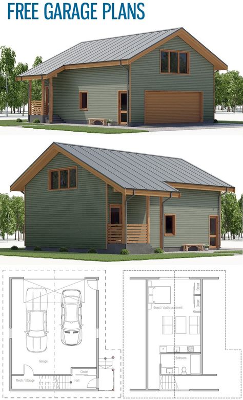 Garage Plans #garage #garageplans Garage Living Space Ideas Floor Plans, Garage Sleepout, Karkasiniai Namai, Family Chapel, Garage Blueprints, House Plans With Garage, Smart House Plans, Lodge House Plans, Plan Garage