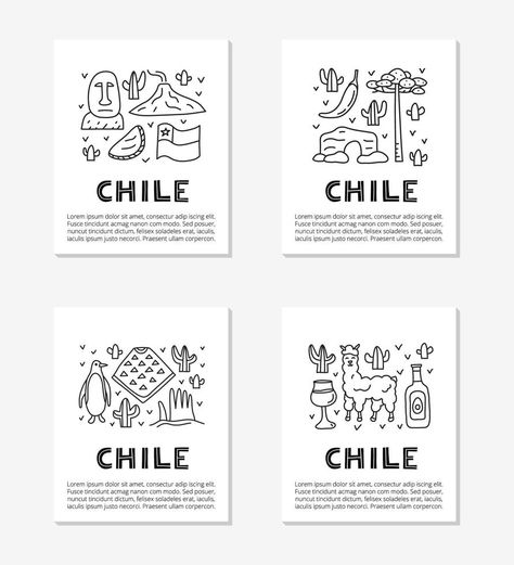 Cards with lettering and doodle outline Chile icons. Chile Country Tattoo Ideas, Chile Tattoo Ideas, Chile Icons, Travel Book Design, Country Tattoos, Vector Sketch, First Tattoo, Minimalist Tattoo, Travel Book