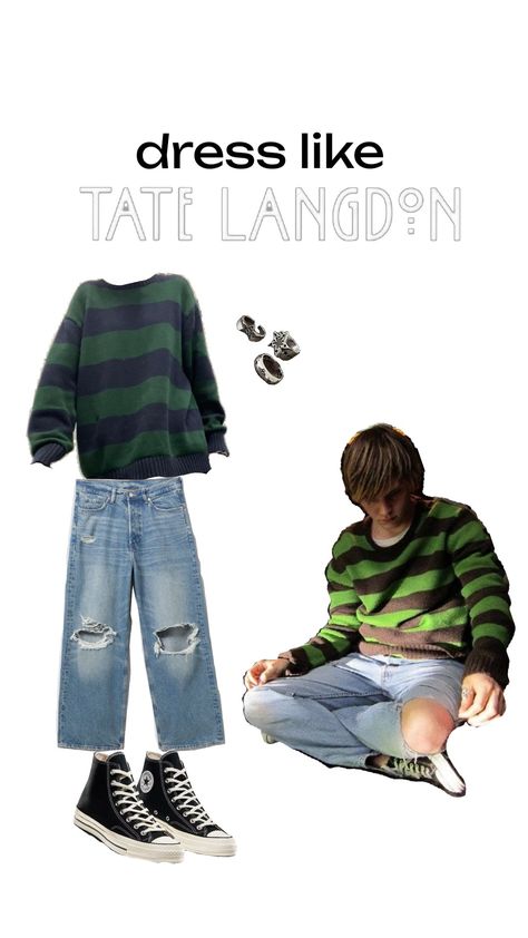 #tate #tatelangdon #ahs #americanhorrorstory Tate Langdon Outfit Aesthetic, Tate Langdon Clothes, Tate Outfits Ahs, Tate Langdon Halloween Costume Girl, Tate Halloween Costume, Tate Langdon Sweater, Tate Langdon Costume, Tate Langdon Outfit, Tate Ahs