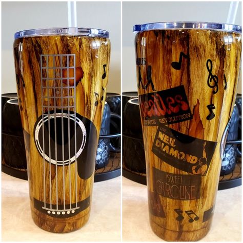 Woodgrain music cup, tumbler, music, gifts, guitar Band Tumbler Ideas, Masculine Tumbler Ideas, Music Tumbler Ideas, Guitar Tumbler, Funny Diy Gifts, Woodgrain Tumbler, Tumbler Inspiration, Guitar Diy, John Prine