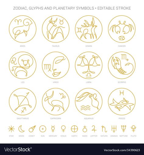 Horoscope Symbols Tattoo, Tiny Zodiac Sign Tattoos, Family Zodiac Tattoos, Constellations Illustration, Zodiac Signs Tattoos, Tattoo Ideas Astrology, Planet Symbols, Constellation Illustration, Ancient Alchemy