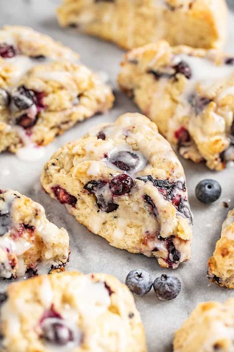 Blueberry Scones - The Stay At Home Chef Food Processor Scones, Best Scones Recipe Ever, Blueberry Breakfast Recipes, Blueberry Scones Easy, Breakfast Baked Goods, Frozen Blueberry Recipes, Scones Blueberry, Chef Desserts, Fruit Scones Recipe